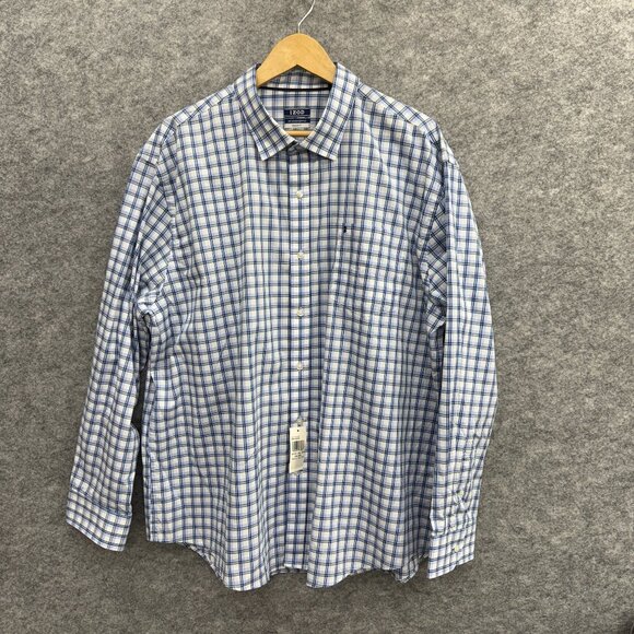 IZOD Men's Dress Shirt, 100% Cotton, Regular Fit, Blue Striped, Size 2XL, NEW - Picture 1 of 12